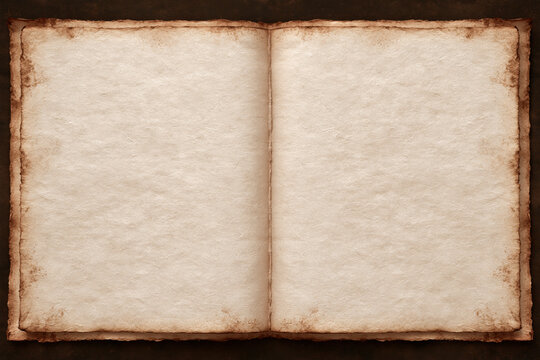 Blank old book open page vintage paper texture aged parchment empty spread brown edge antique manuscript