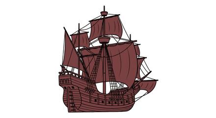 Vintage wooden galleon with large brown sails © Kurniawan
