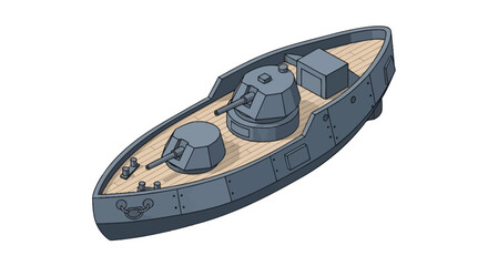 Small naval gunboat with twin artillery turrets © Kurniawan