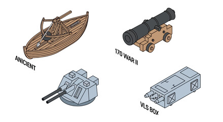 Evolution of naval weaponry from ancient ballista to modern missiles © Kurniawan