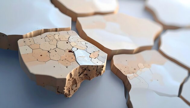 Abstract cracked ceramic stone tiles with soft natural light creating a minimal modern geometric texture and depth