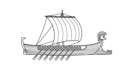 Ancient greek galley warship line art with oars © Kurniawan
