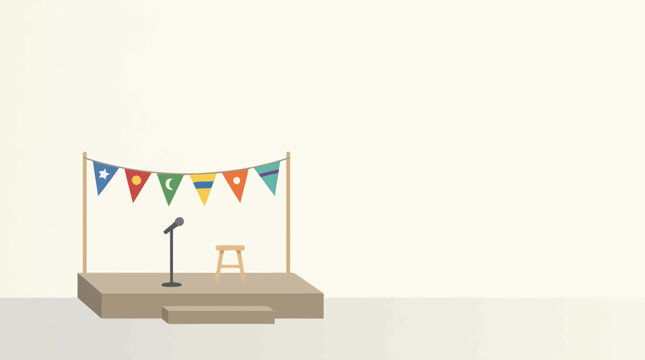 Empty Stage with Colorful Banners for Event or Celebration.
