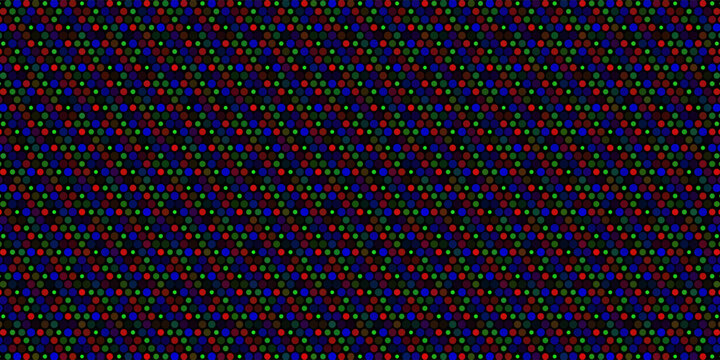 Faded RGB screen pixel background. LCD display grid dots wallpaper. LED TV screen pattern. Red Green Blue diode pixels videowall concept. Projector or television monitor texture backdrop. Vector