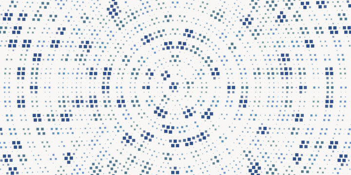 Grey round mosaic pebble stone pattern. Radial cobblestone background. Blue stone sidewalk paved circle texture. Repeating tessellation rock wallpaper. Vector landscaping brick pavement backdrop