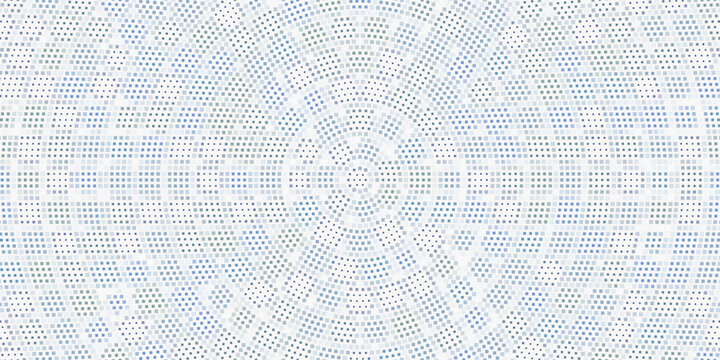 Grey round mosaic pebble stone pattern. Radial cobblestone background. Blue stone sidewalk paved circle texture. Repeating tessellation rock wallpaper. Vector landscaping brick pavement backdrop