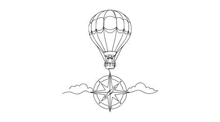 Fototapeta premium Hot Air Balloon and Compass Rose Illustration - Adventure and Travel Concept