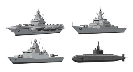 Modern naval warships and military submarine collection © santikajaya