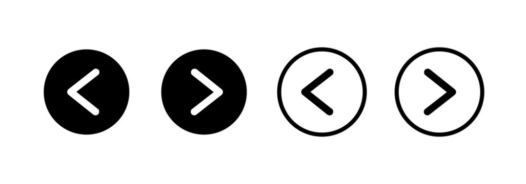 Forward and back button icon set. Forward and back arrow symbols. Navigation controls for web apps, dashboards, and UI.