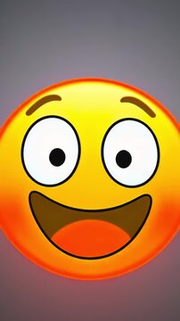 Emoji jumps from boredom to excitement with surprised smile, reaction sticker, positive mood shift, entertainment response, app notification, social media joy, and audience engagement signal.