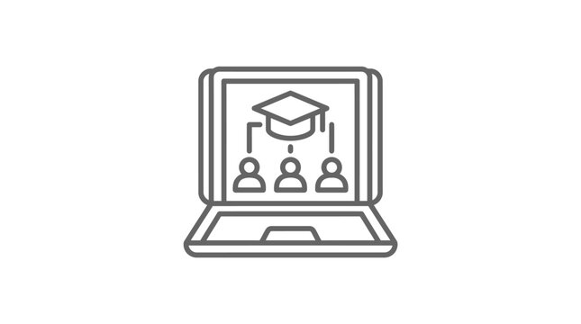 Corporate Online Education and Training Concept with Laptop Graduation Cap and Three Learners with high quality professional line art symbols for modern creative design and digital branding projects