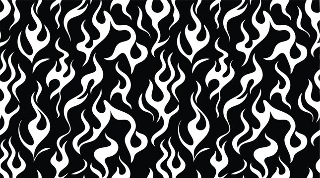 A seamless pattern of white flames on a black background