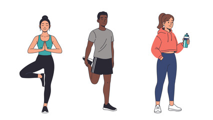 Fototapeta premium Diverse group of people practicing different forms of exercise and wellness activities.