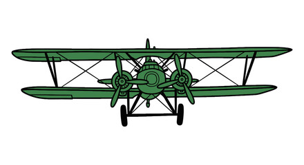 Front view of a green vintage biplane with triple propellers © cintya
