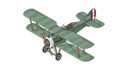 Vintage military biplane with wooden propeller and green fuselage © cintya