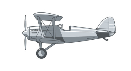 Classic silver biplane shown from a side profile view © cintya