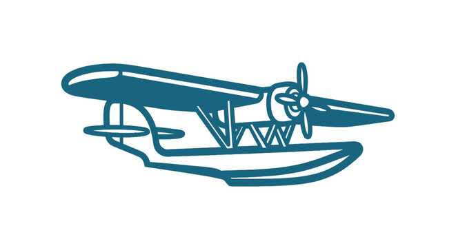 Sea plane icon with propeller on water floaters