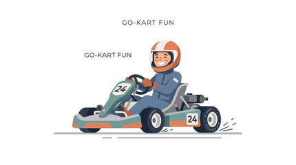 Fototapeta premium Joyful child wearing helmet and racing suit drives a sleek go-kart with number 24