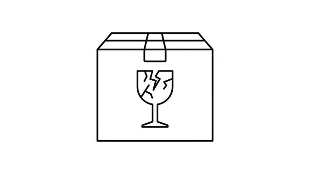 Fragile box icon with broken glass symbol line art.