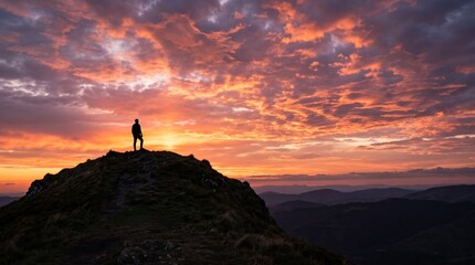 Fototapeta premium silhouette of a man on the top of the mountain