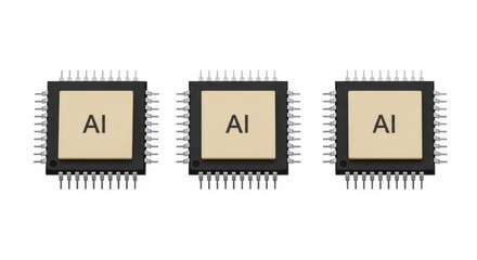 Fototapeta premium Three ai computer chips on a white background