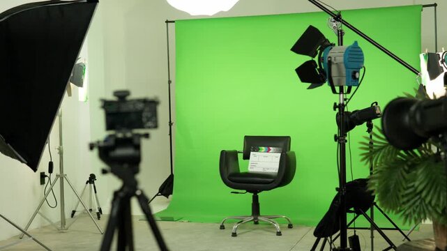 Professional film studio green screen setup