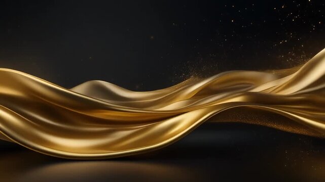Elegant abstract background featuring flowing golden silk waves with subtle sparkling particles. Perfect for premium luxury branding and sophisticated motion graphics projects.