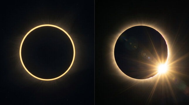 Annular and total solar eclipse phases side by side.