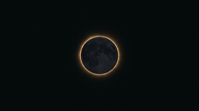 Annular solar eclipse ring of fire glowing against deep black background.