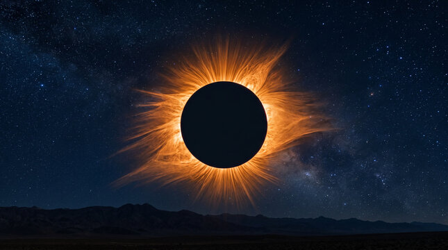 Annular solar eclipse ring of fire phenomenon.