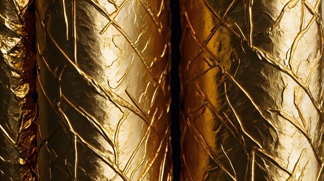 Shiny Gold Foil Texture with Crinkled Surface and Parallel Folds