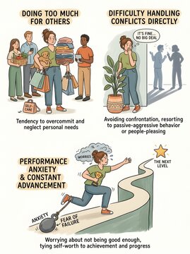 People-Pleasing and Burnout Illustrated Infographic, Overcommitment and Anxiety