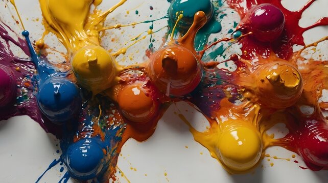 Vibrant Paint Splashes and Orange Yellow Blue Red Colors