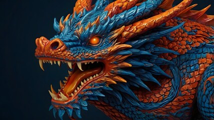 Fototapeta premium Vibrant Blue and Orange Dragon Head