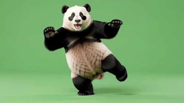 Cute giant panda bear standing on green background wildlife animal nature portrait