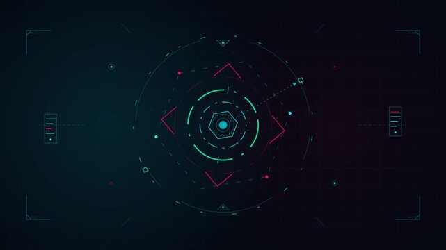 Futuristic digital hud interface with glowing circular data scanning