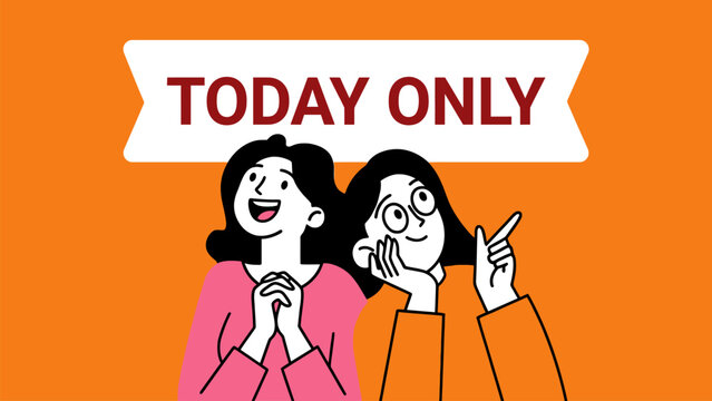Two women excitedly react to "today only" sale banner For E-commerce Promotional Banner Illustration