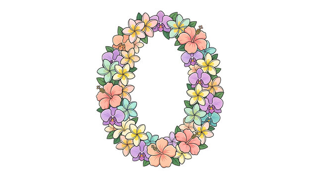 Floral wreath number zero shaped design with tropical blossoms
