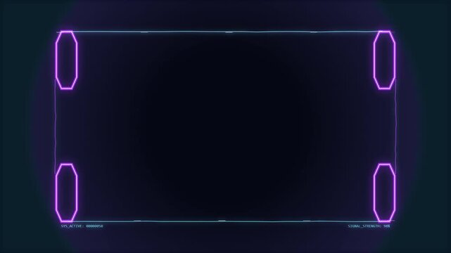 futuristic glowing neon frame, digital interface element, sci fi HUD rectangle border, technology background