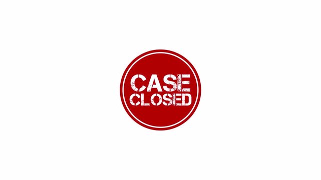 Red circular case closed stamp animation on transparent background.