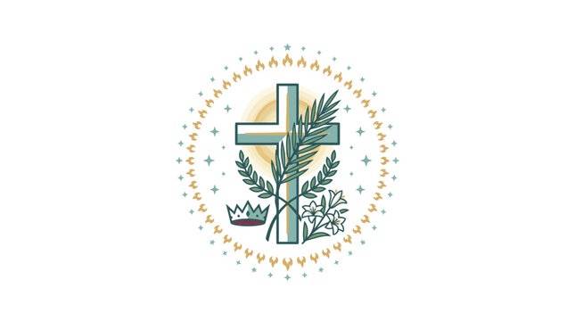 Decorative Christian Cross with Floral and Crown Elements