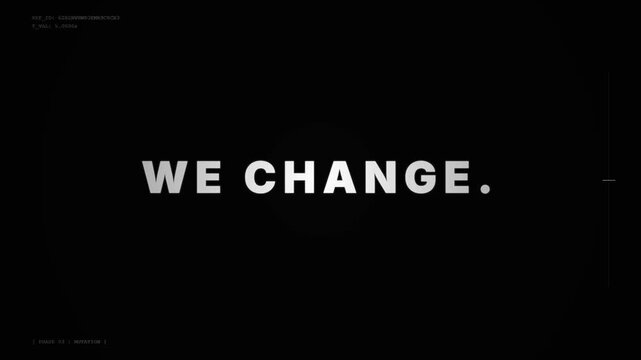 Dynamic text animation 'we grow' and 'we move' with glitch effect, representing business progress and forward motion