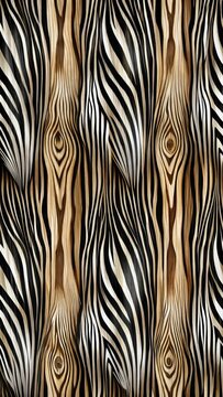 Black and white zebra animal texture seamless pattern on wood background