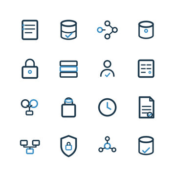 Data governance and data quality icon set, line style
