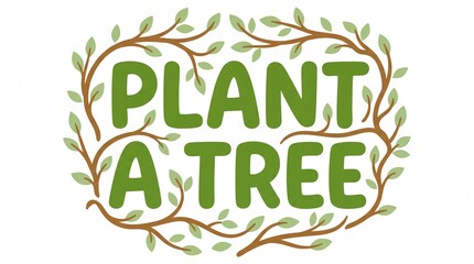 Fototapeta premium Plant a Tree environmental message, green typography with organic leaf border, eco-friendly conservation concept for sustainability and arbor day