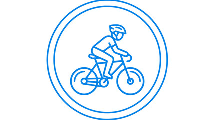 Fototapeta premium Cyclist Icon: Person Riding Bicycle with Helmet in Circle, Line Art