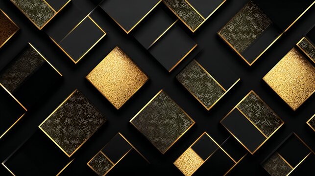 Gold black luxury metal square pattern background with elegant geometric texture, premium dark abstract design, modern metallic grid surface, sophisticated black and gold wallpaper for branding, packa