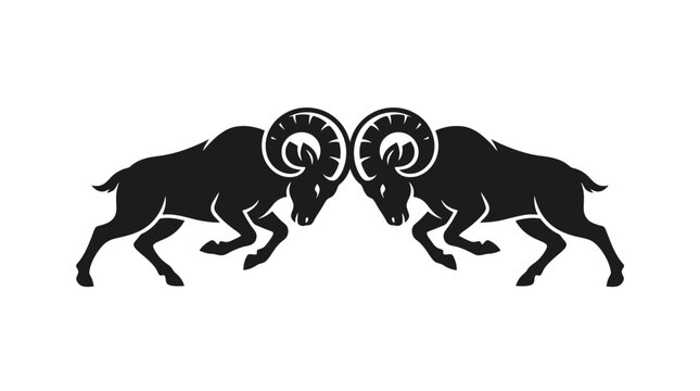 Two black ram silhouettes facing each other.