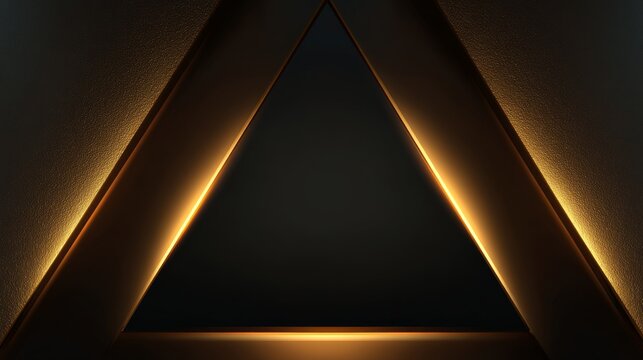 Luxury black metal triangle abstract background with glowing golden light lines, premium geometric luxury texture, elegant dark metallic pattern for modern branding, corporate presentations, packaging