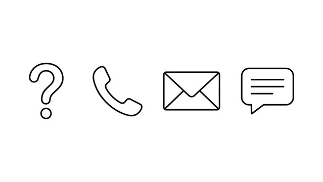 Minimalist outline icon set representing communication and contact methods.
